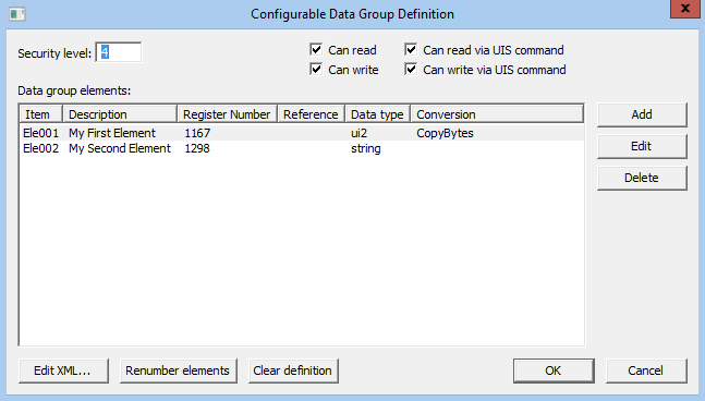 Configurable Data Group Definition